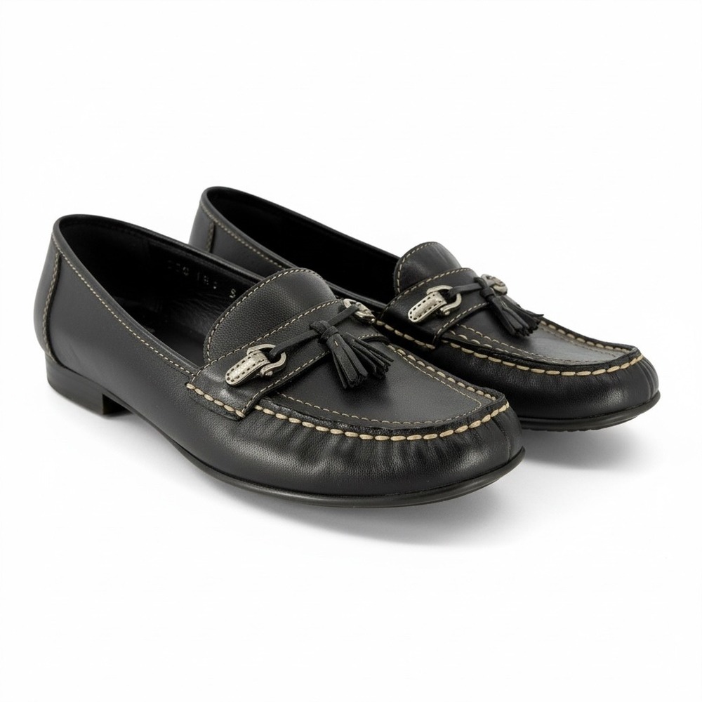 Mootsies Tootsies Black Leather Tassel Horsebit Loafers Shoes Womens Size 9.5 M